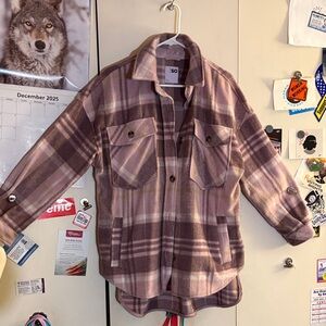 SO Pink and Brown Plaid Shirt Jacket
